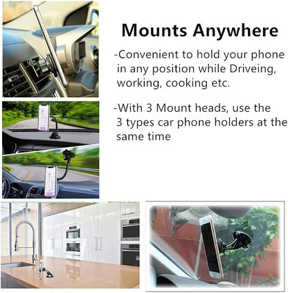 Universal Car Phone Mount[Dashboard/Windshield/Air Vent Cell Phone Holder 3in1][Strong Suction Cup][Gift 2Pcs Collapsible Grip]