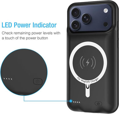 Battery Case for iPhone 17 Pro, Enhanced 10000mAh Portable Protective Wireless Charging Case Support Carplay Compatible with iPhone 17 Pro (6.3 inch) Rechargeable Extended Battery Charger Clip(Black)