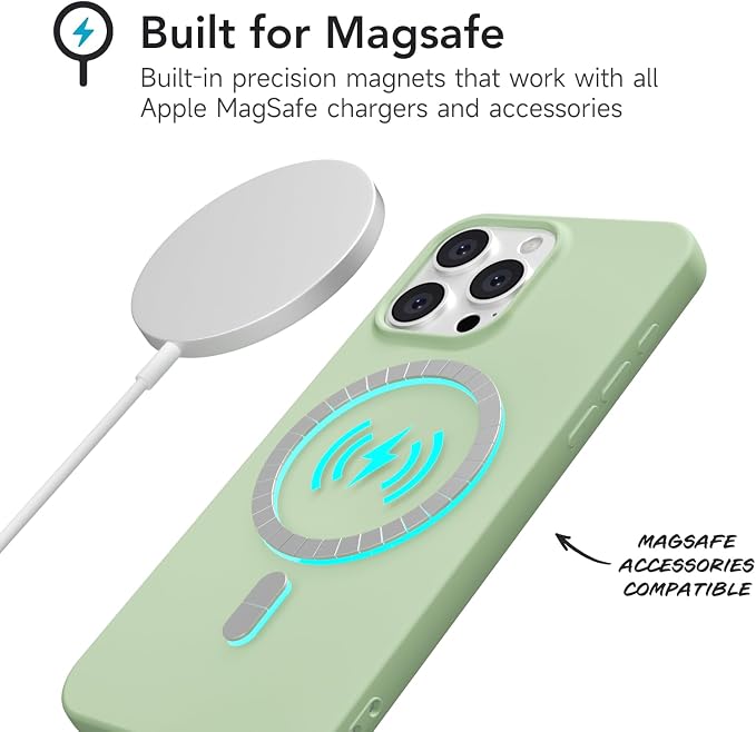 for iPhone 16 Pro Case Silicone Compatible with Magsafe Case, Ultra Slim Thin Magnetic Phone Cases Mag Safe, Cute Soft Rubber Gel TPU Matte Plain Wireless Charging Cover for Women, Sage Green