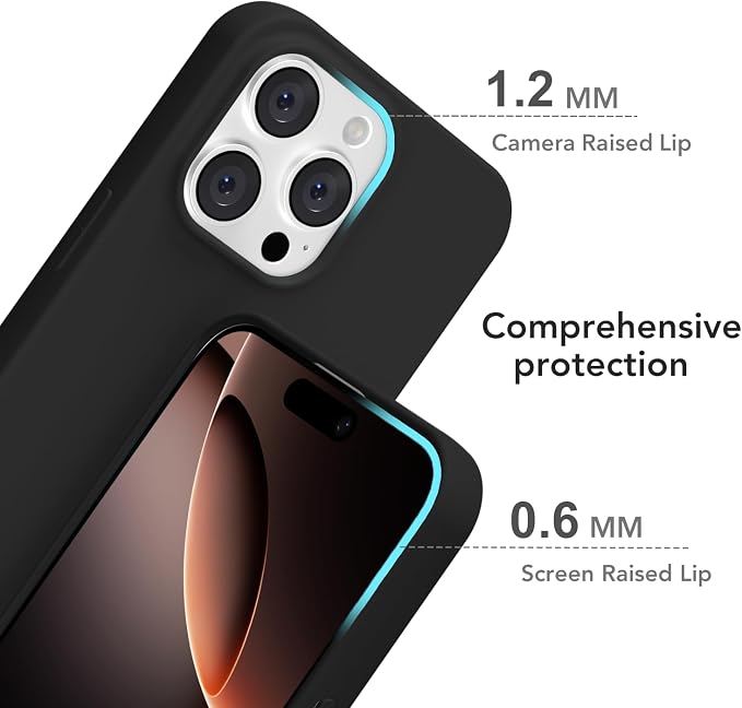 for iPhone 16 Pro Case Silicone Compatible with Magsafe Case, Ultra Slim Thin Magnetic Phone Cases Mag Safe, Cute Soft Rubber Gel TPU Matte Plain Wireless Charging Cover for Women, Black