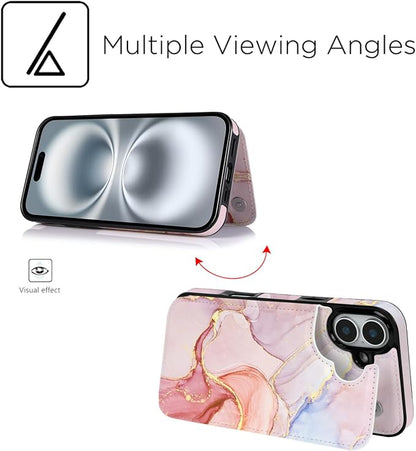 uCOLOR for iPhone 17 Wallet Case with Card Holder PU Leather RFID Blocking Design iPhone 17 flip case for Women Men Magnetic Clasp Kickstand Design 6.3 inch (Pink Purple Marble)