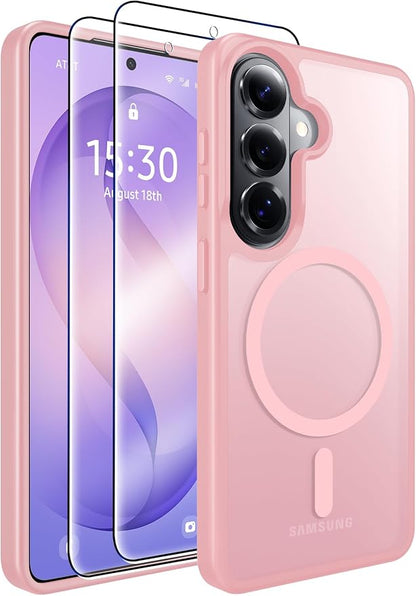 MOZOTER for Samsung Galaxy S26 Plus Case with Magnetic,[Compatible with MagSafe][12Ft Military Dropproof][2*Screen Protector] Translucent Anti-Slip Back Slim Shockproof Case for S26 Plus-Pink