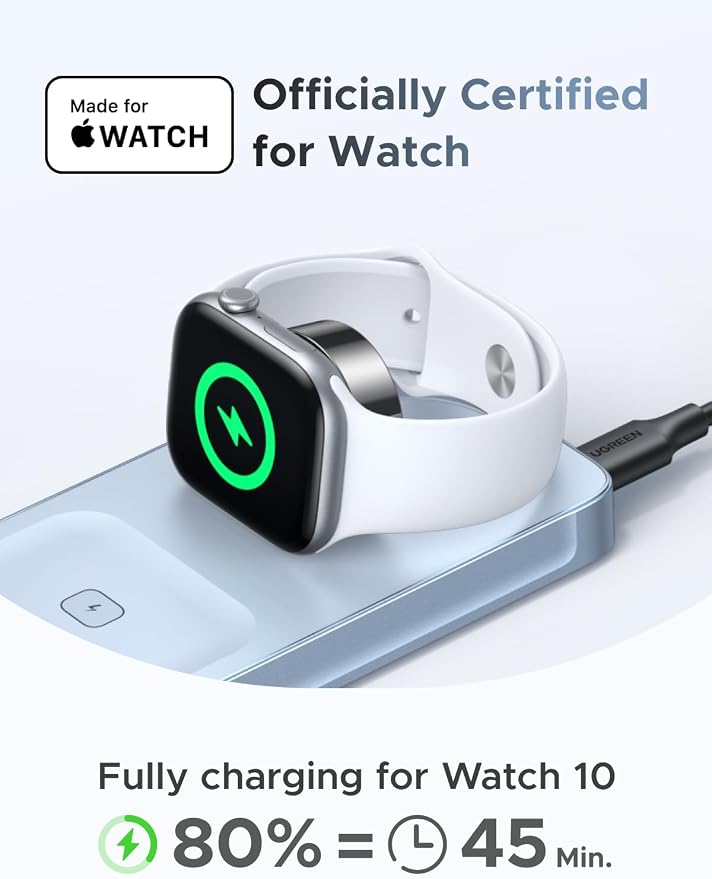 UGREEN 25W 3-in-1 Foldable Magflow Wireless Charger, Qi2 Magsafe Travel Charger for iPhone 17/16/15/14/13/12 AirPods and Apple Watch, Ultra-Compact Pocket-Size Charging Pad