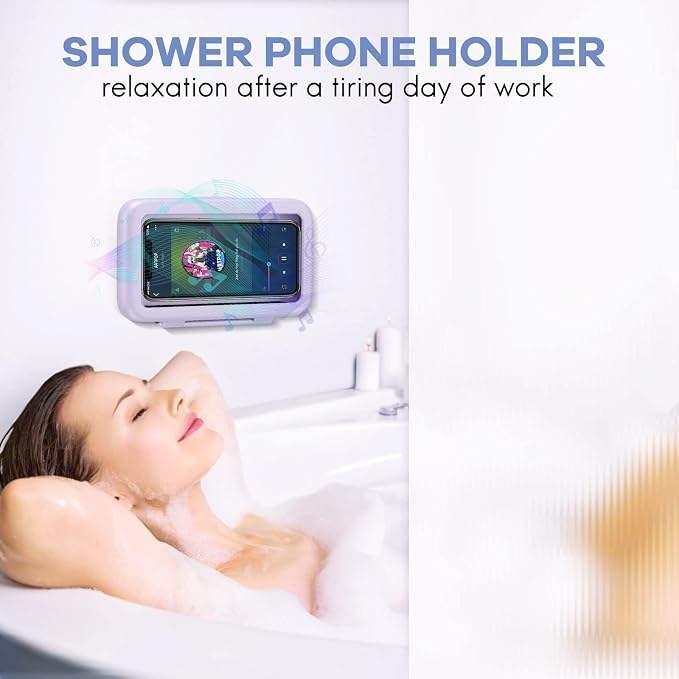 LC-dolida Shower Phone Holder Waterproof 480 Rotation Phone Stand Case Mount for Bathroom Batheub Kitchen Wall Mirro Compatible with iPhone 17 16 15 14 13 Plus Pro Max XS XR Women Men Gift