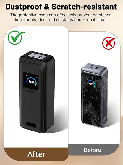 Silicone Protective Case Compatible with Anker Prime Power Bank 26,250mAh 300W, Shockproof Cover with LCD Display Visible, Anti-Lost Strap, Precision Cutouts for 3-Port Charger (Black)