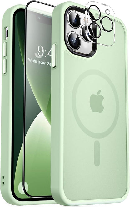 MOCCA Strong Magnetic for iPhone 13 Pro Max Case,[Compatible with Magsafe][Glass Screen Protector+Camera Lens Protector] Slim Thin Shockproof Cover Phone Case for iPhone 13 Pro Max 6.7", Light Green