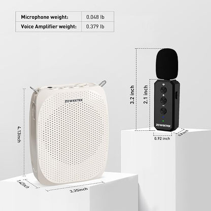 ZOWEETEK Voice Amplifier with 2025 New Wireless Lavalier Lapel Microphone,Personal Teacher Microphone,Portable Speaker Clip On Microphone,Mini Voice Amplifier for Speech,Meeting,Yoga(Pearl White)
