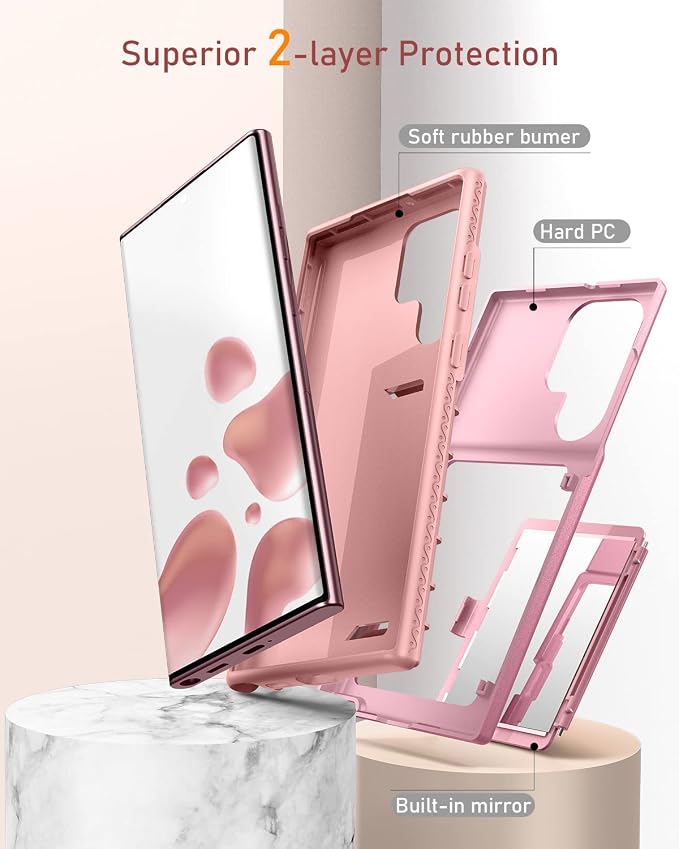 WeLoveCase for Samsung Galaxy S22 Ultra Wallet Case with Credit Card Holder & Hidden Mirror, All-Round Protection Shockproof Phone Cover Designed for Samsung Galaxy S22 Ultra, 6.8 Inch Rose Gold