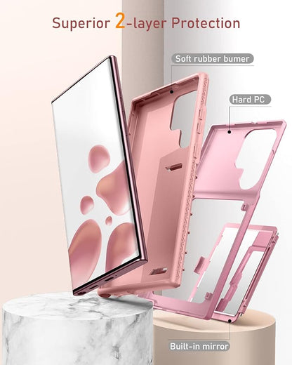 WeLoveCase for Samsung Galaxy S22 Ultra Wallet Case with Credit Card Holder & Hidden Mirror, All-Round Protection Shockproof Phone Cover Designed for Samsung Galaxy S22 Ultra, 6.8 Inch Rose Gold