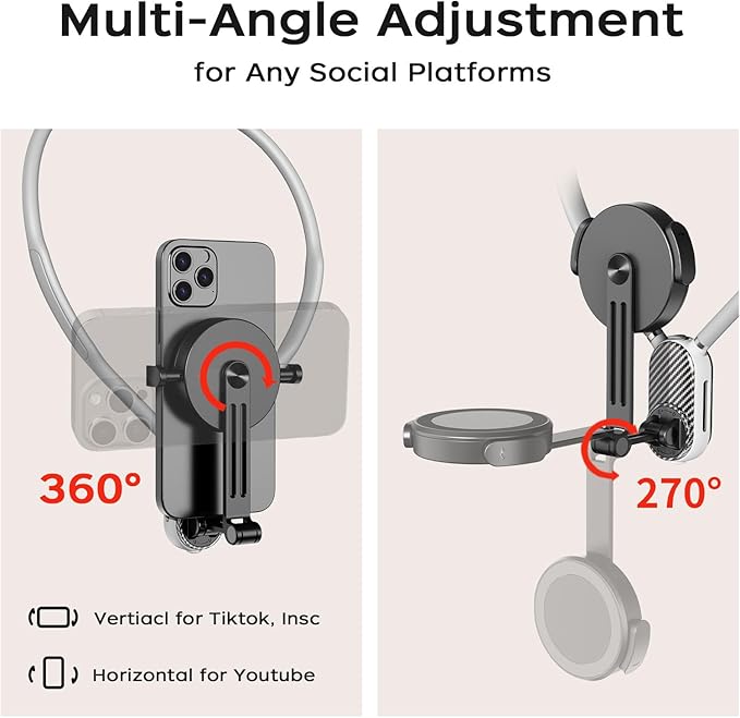 FUNSNAP Magnetic Neck Mount for Phones, POV Phone Holder Hand Free Chest Stand Video Recording Vlog for iPhone 17 16 15 14 13 Android Phones