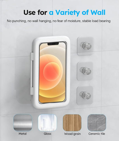 Waterproof, Upgraded IPx7 Wall Mount Phone Case, 480° Rotation, HD Touchscreen, Perfect Bathroom Shower Accessories for 4-7” Phones-Write White