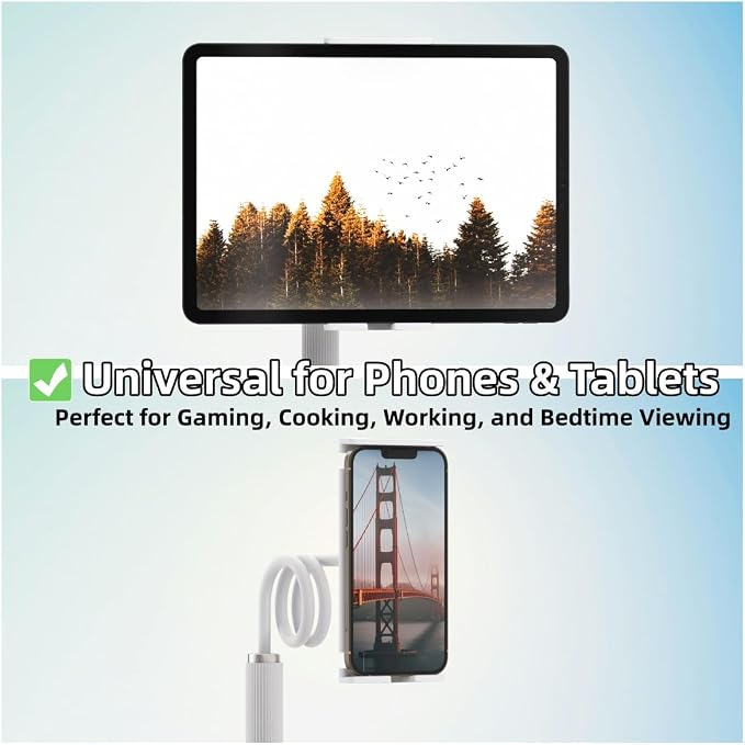 K-MT【38.7inch/98cm】 Tablet Phone Holder Table Desk Gooseneck Mount, Mount Holder Clip with Grip Flexible Long Arm Compatible for ipad iPhone/Switch/Samsung Tabs/Kindle Fire HD K-MT (White)