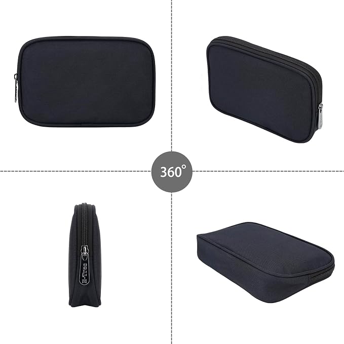 E-Tree Travel Tech Organizer Bag (8.66" x 5.51") – Canvas Electronics Accessories Case for Mouse, USB-C Charger, Cables, Power Bank, SSD, Dongle, Hub & Earphone | Toiletry & Cosmetics Pouch | Black