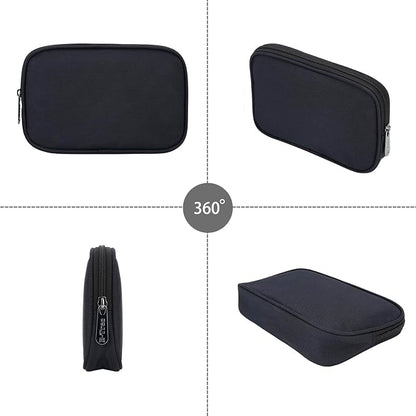 E-Tree Travel Tech Organizer Bag (8.66" x 5.51") – Canvas Electronics Accessories Case for Mouse, USB-C Charger, Cables, Power Bank, SSD, Dongle, Hub & Earphone | Toiletry & Cosmetics Pouch | Black