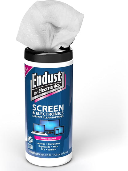 Endust For Electronics Screen Cleaner Wipes, Electronics Surface Cleaning Wipes, For Tablet, E-Reader, Monitor, Laptop, Phone, TV, GPS, Pre-Moistened, Alcohol & Ammonia Free, 140 Count (Pack of 2) (11506+12596)