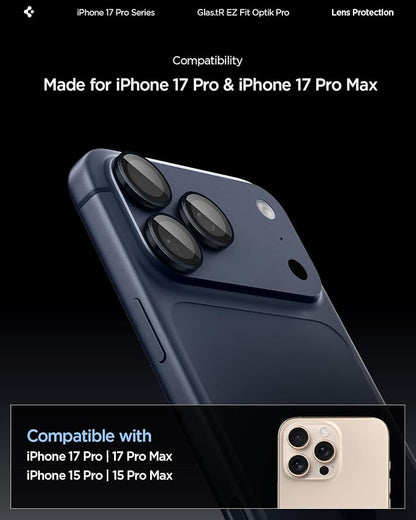 Spigen Camera Lens Screen Protector [GlasTR EZ Fit Optik Pro] Designed for iPhone 17 Pro Max | iPhone 17 Pro | iPhone 15 Pro Max | 15 Pro [Case Friendly] - Deep Blue [2 Pack]