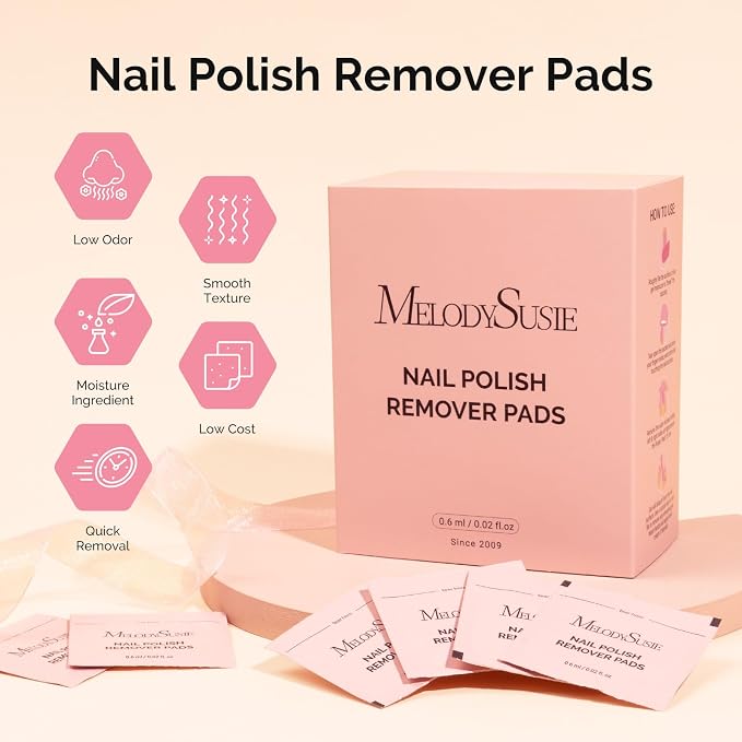 MelodySusie Nail Polish Remover Pads, 200 PCS Acetone Large Size Individually Wrapped Wet Wipes Rapid Gel Polish Removal Portable Travel Kit for Home Professional Use