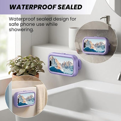 Waterproof Shower Phone Holder: 360° Rotatable Adjustable Bathroom Mobile Stand - Bathroom Wall Phone Mount Stand Anti Fog for Kitchen, Bath - Accessories for 4-7" Cellphones (Purple)