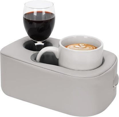 G GOOD GAIN Couch Cup Holder Pillow - Sofa & Bed Organizer Caddy for Drinks, Phones, Remotes, Snacks | Portable Tray for Car, Boat, RV, Picnic,PUGrey