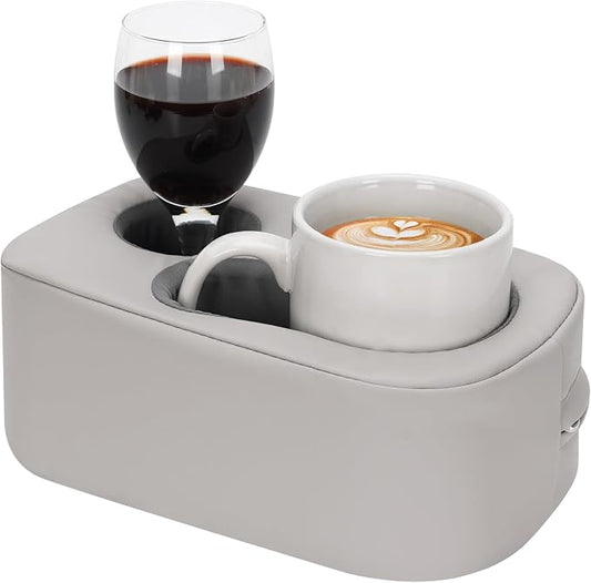 G GOOD GAIN Couch Cup Holder Pillow - Sofa & Bed Organizer Caddy for Drinks, Phones, Remotes, Snacks | Portable Tray for Car, Boat, RV, Picnic,PUGrey