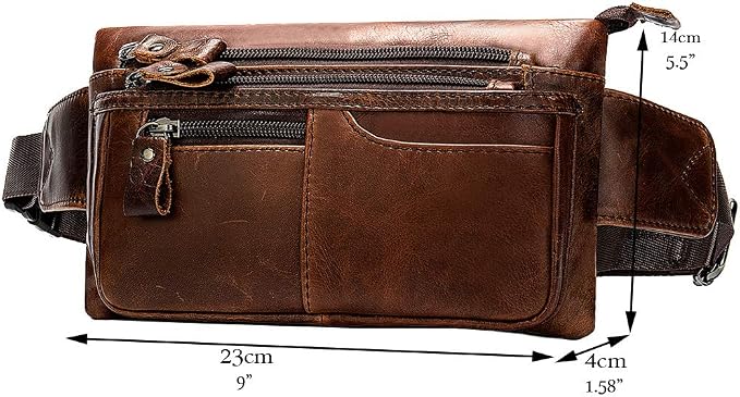 Hebetag Leather Waist Bag Fanny Pack for Men Women Travel Outdoor Sports Hiking Running Hip Bum Belt Slim Cell Phone Purse Wallet Thigh Pouch (Brown)