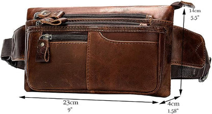 Hebetag Leather Waist Bag Fanny Pack for Men Women Travel Outdoor Sports Hiking Running Hip Bum Belt Slim Cell Phone Purse Wallet Thigh Pouch (Brown)