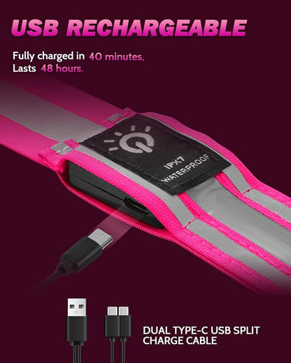 Fitense LED Reflective Belt Sash - 5 Lights Colors & 3 Light Modes High Visibility Night Safety Belt, Rechargeable Light Up Running Gear Adjustable Vest Straps for Runners Walkers Men Women