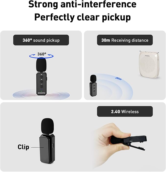 ZOWEETEK Voice Amplifier with 2025 New Wireless Lavalier Lapel Microphone,Personal Teacher Microphone,Portable Speaker Clip On Microphone,Mini Voice Amplifier for Speech,Meeting,Yoga(Pearl White)
