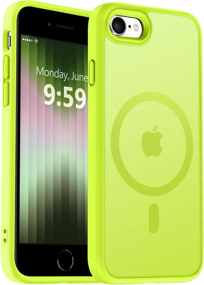 MOCCA Strong Magnetic for iPhone SE Case 2022/iPhone SE 2020 Case/iPhone 7 Case/iPhone 8 Case [Compatible with Magsafe] Slim Thin Translucent Matte Protective Cover Phone Case 4.7'', Fluorescent Green