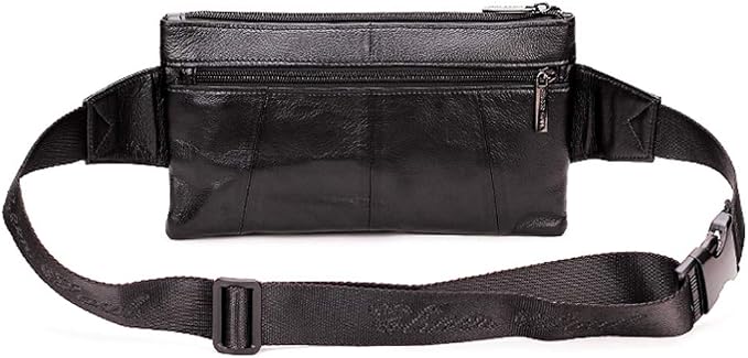 KPYWZER Vintage Leather Waist Bag Fanny Pack for Men&Women Hip Bum Bag with Adjustable Strap for Outdoors Workout Traveling Casual Running Hiking Cycling Black