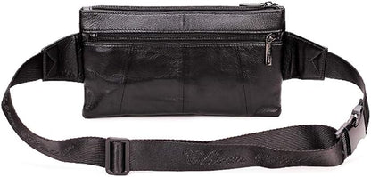 KPYWZER Vintage Leather Waist Bag Fanny Pack for Men&Women Hip Bum Bag with Adjustable Strap for Outdoors Workout Traveling Casual Running Hiking Cycling Black
