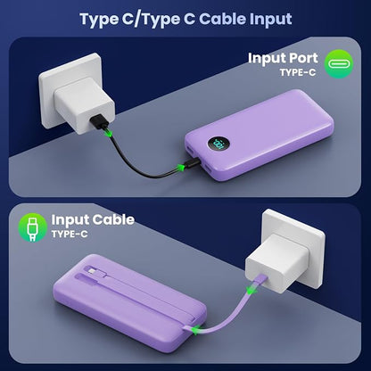 Portable Charger 40800mAh Power Bank with Built-in Cables,PD 25W USB C in&Out Power Bank Fast Phone Charging,QC4.0 5 Output Travel Camping Essential Battery Pack for iPhone 17/16,Samsung etc-Purple