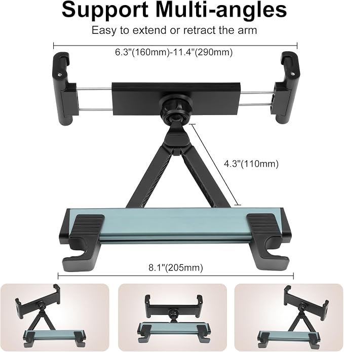 Kairiyard Tablet Holder for Car, Triangle Extension Arm Adjustable Car Back Seat Tablet Holder Road Trip Essentials Headrest Tablets Cars Mount Compatible with iPad Pro, Air, Mini, 4.7-11" Devices
