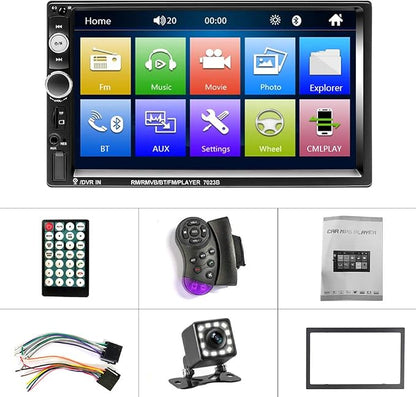 EKAT Double Din Car Stereo Receiver Bluetooth 7 Inch Touch Screen Car Radio Head Unit MP5 Video Digital Player Support Mirror Link TF FM AUX USB + Backup Camera and Remote Control