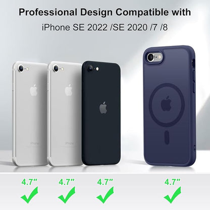 MOCCA Strong Magnetic for iPhone SE Case 2022/iPhone SE 2020 Case/iPhone 7 Case/iPhone 8 Case [Compatible with Magsafe] Slim Thin Translucent Matte Protective Cover Phone Case 4.7'', Deep Blue