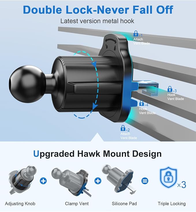 2 Pack Mobile Bracket Clip Air Vent Clip For Most Car Phone Holder Cellphone Holder Mount Vent Grip With Joint Ball Dia 17mm Universal Air Vent Clip For Car Phone Mount Cellphone Holder Vent Grip