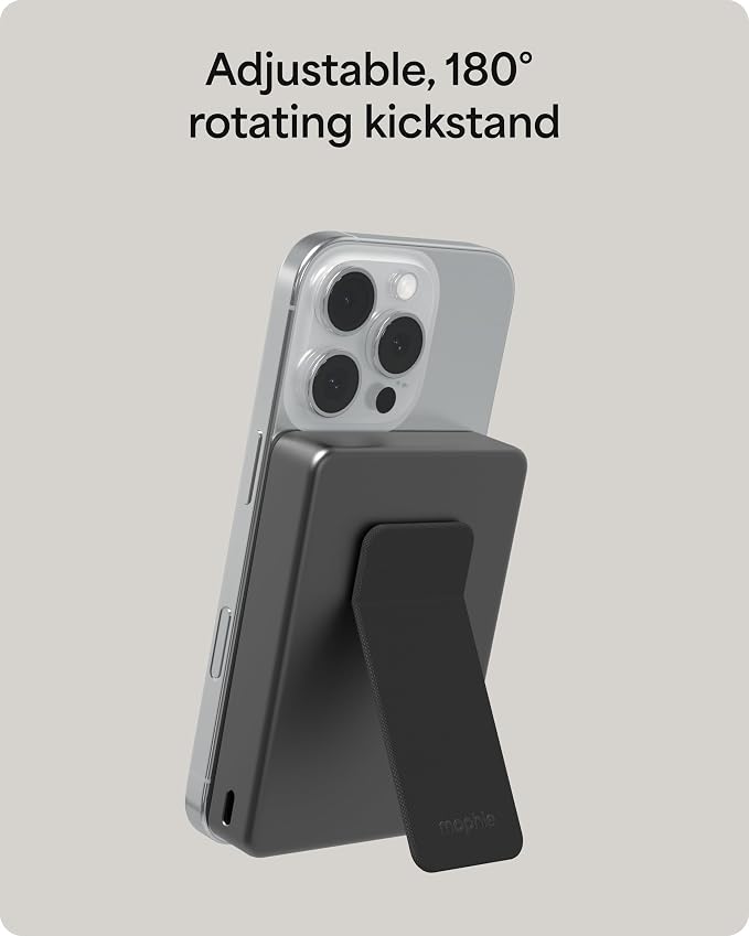Mophie Powerstation Wireless Slim with Stand 10,000mAh Power Bank – MagSafe Compatible, 15W Qi2-Certified, 30W USB-C PD Fast Charging, Slim Battery Pack for iPhone, Android, Travel & Airplane Use