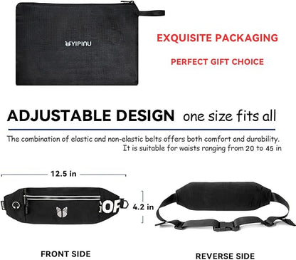 Slim Running Belt Fanny Pack for Women Men, phone holder for running Pouch, Waist belt for Workout, Marathon Jogging Running Gear Accessories [Fits ALL Phones] ﻿ (BLACK)