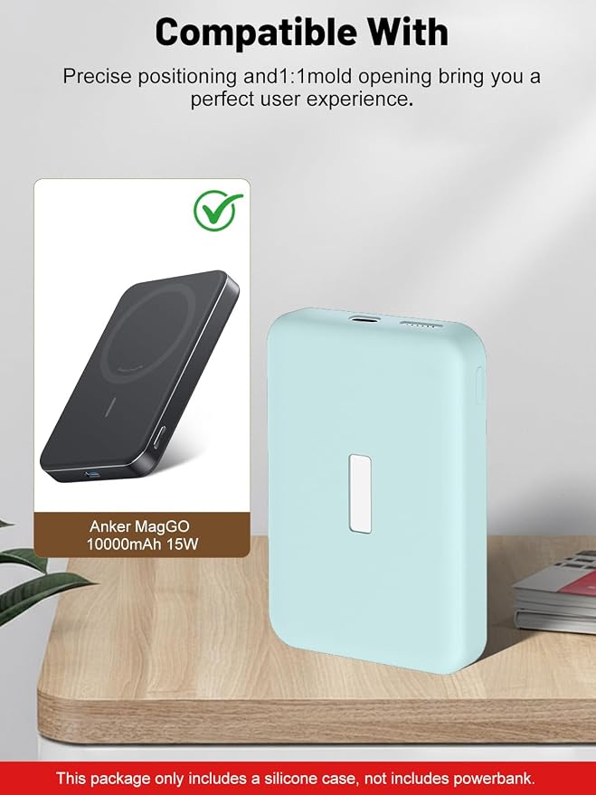 Silicone Protective Case Compatible with Anker MagGo Power Bank 10,000mAh 15W, Full-Body Protective Cover with Precise Cutouts, Shockproof & Scratch-Resistant Sleeve (Blue)