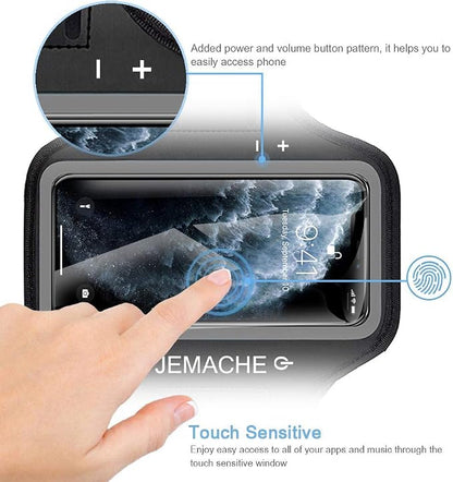 iPhone 17 16 15 Pro Max Armband with Earphone Holder, JEMACHE Gym Running Workouts Arm Band for iPhone Air, 17 16 15 14 13 12 Pro Max/Plus (Black)