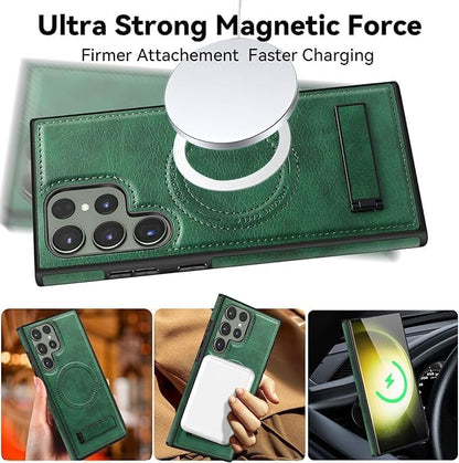 Case for Samsung Galaxy S25 Ultra/S25 Plus/S25,Magnetic Wireless Charging Phone Case with Fold Kickstand Slim Leather Cover (Plus,S25PLUS)