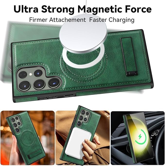 Case for Samsung Galaxy S25 Ultra/S25 Plus/S25,Magnetic Wireless Charging Phone Case with Fold Kickstand Slim Leather Cover (Plus,S25)