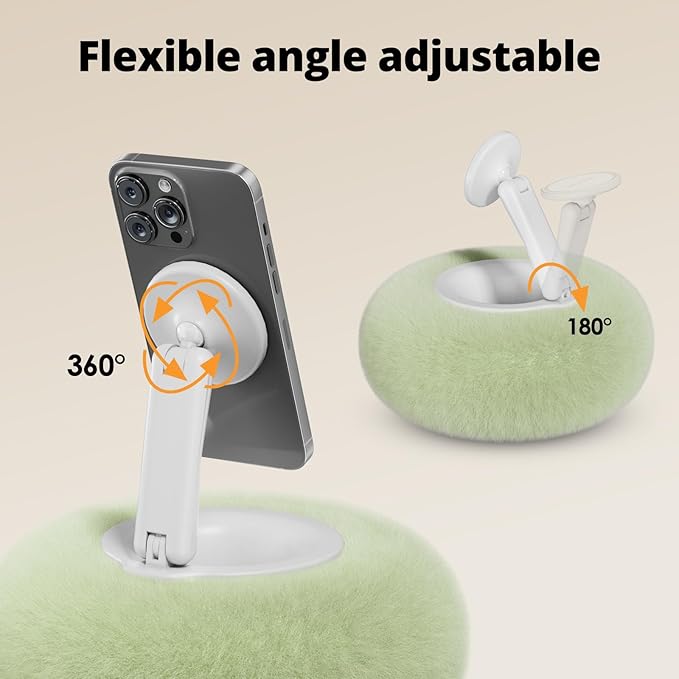 Magnetic Phone Pillow Stand, Phone Holder for Bed,Lap,Desk, Cozy Pillow Stand with Snack Bowl and 2 Magnetic Rings, Compatible with 3.5-7" iPhone,E-Reader, Kindle, Green