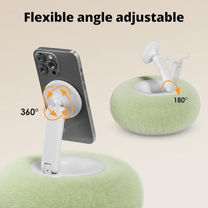 Magnetic Phone Pillow Stand, Phone Holder for Bed,Lap,Desk, Cozy Pillow Stand with Snack Bowl and 2 Magnetic Rings, Compatible with 3.5-7" iPhone,E-Reader, Kindle, Green