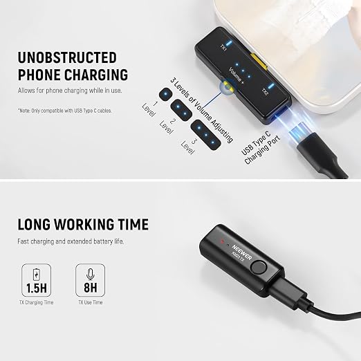 NEEWER Lavalier Wireless Microphone System, 1x USB C Receiver with OTG Adapter & 1x Noise Cancelling Omnidirectional Condenser Transmitter Compatible with iPhone 16 Pro Max S24 Ultra, KM23