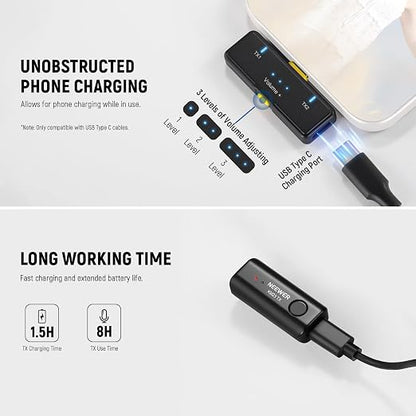NEEWER Lavalier Wireless Microphone System, 1x USB C Receiver with OTG Adapter & 1x Noise Cancelling Omnidirectional Condenser Transmitter Compatible with iPhone 16 Pro Max S24 Ultra, KM23