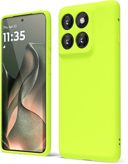 oakxco for Motorola Moto Edge 2025 Phone Case Liquid Silicone, Thin Slim Soft Rubber Gel TPU Plain Protective Simple Cover for Women Girl Cute, Matte Solid Color Aesthetic, Neon Green Lime
