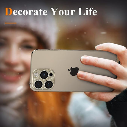 YWXTW for iPhone 14 Pro/iPhone 14 Pro Max Camera Lens Protector, [4TH Gen New Bling Design] Glitter Shiny Diamond Metal Ring Tempered Glass Back Camera Screen Protector Lens Cover (Gold)