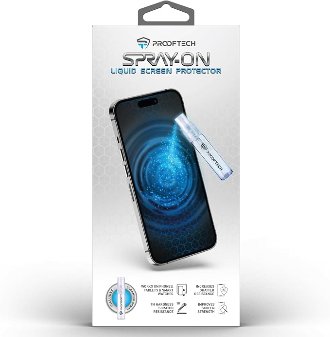 ProofTech SPRAY ON Liquid Glass Screen Protector for up to 10 Devices - Wipe On Scratch and Crack Resistant Nano Protection for All Phones Tablets Smart Watches Universal