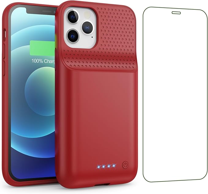 Battery Case for iPhone 12/12 Pro,[2025 Upgraded] 10800mAh Ultra-Slim Portable Extended Charger Case Cover for iPhone 12/12 Pro Charging Case (6.1 Inch)-Red